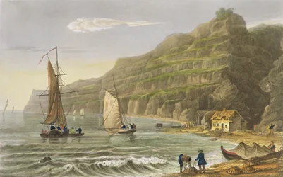 Shanklin Bay, z „Isle of Wight Illustrated, in a Series of Coloured Views”, grawerowane przez P. Robertsa, opublikowane 1846 (akwatinta)